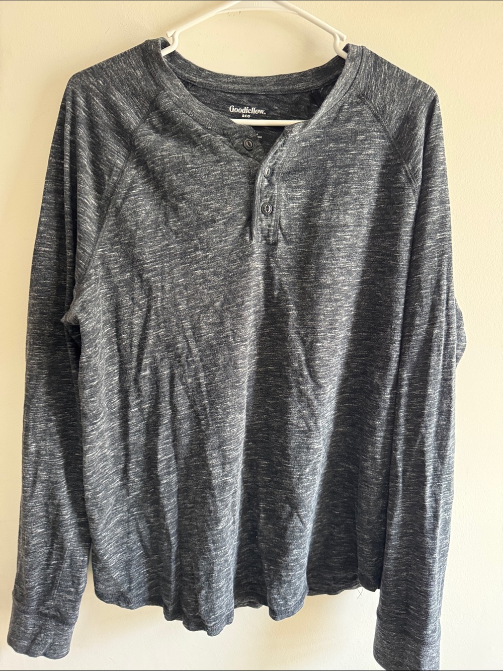 Goodfellow & Co Charcoal Heather Long-Sleeve Henley Size Men’s L